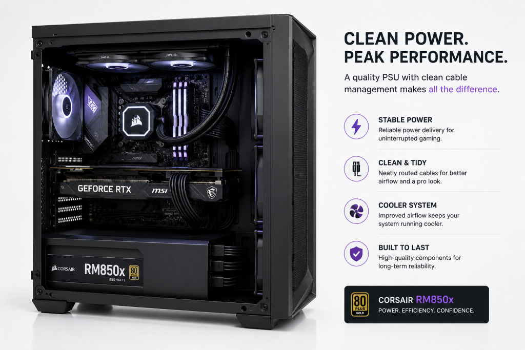 Sleek gaming PC with tidy cables