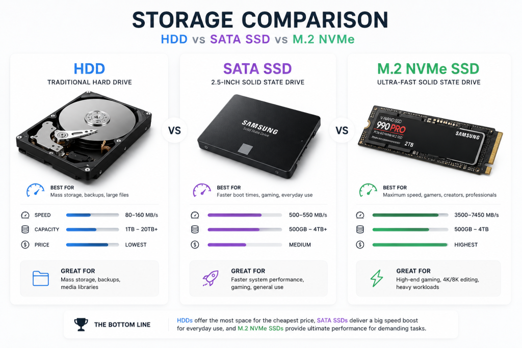 Storage comparison: HDD vs SATA vs M.2